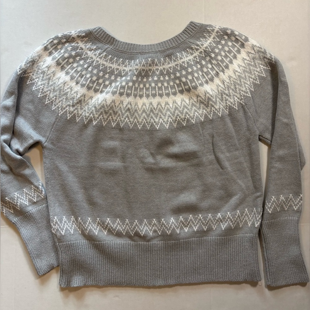 Calvin Klein jeans woven‎ gray/white sweater SZ L. Faire Isle Cotton - Picture 2 of 6